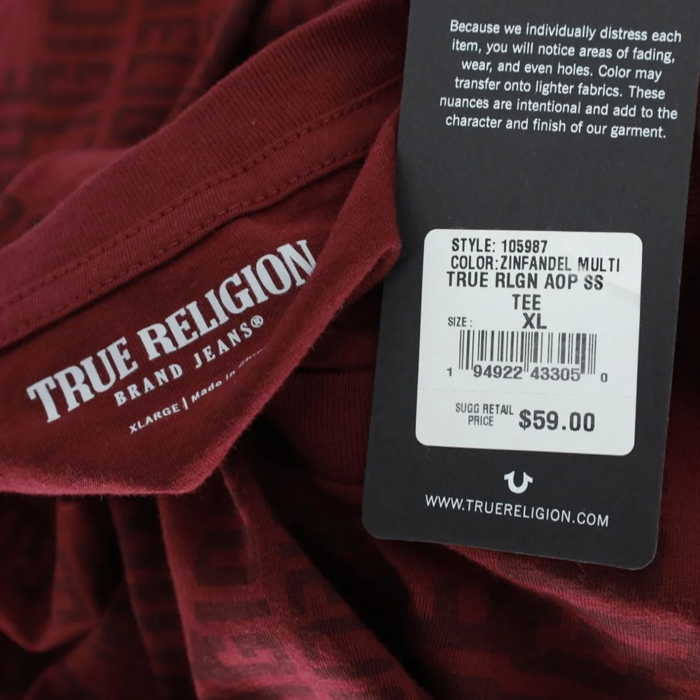 TRUE RELIGION MEN‎ CREW NECK SHORT SLEEVE ALL OVER PRINT TSHIRT